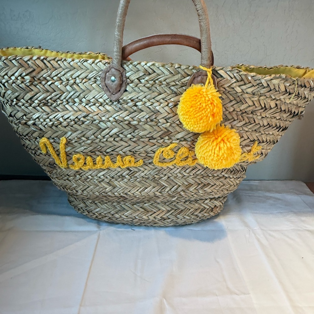 Veuve Clicquot x Designer Woven Straw Tote with Pom-Poms